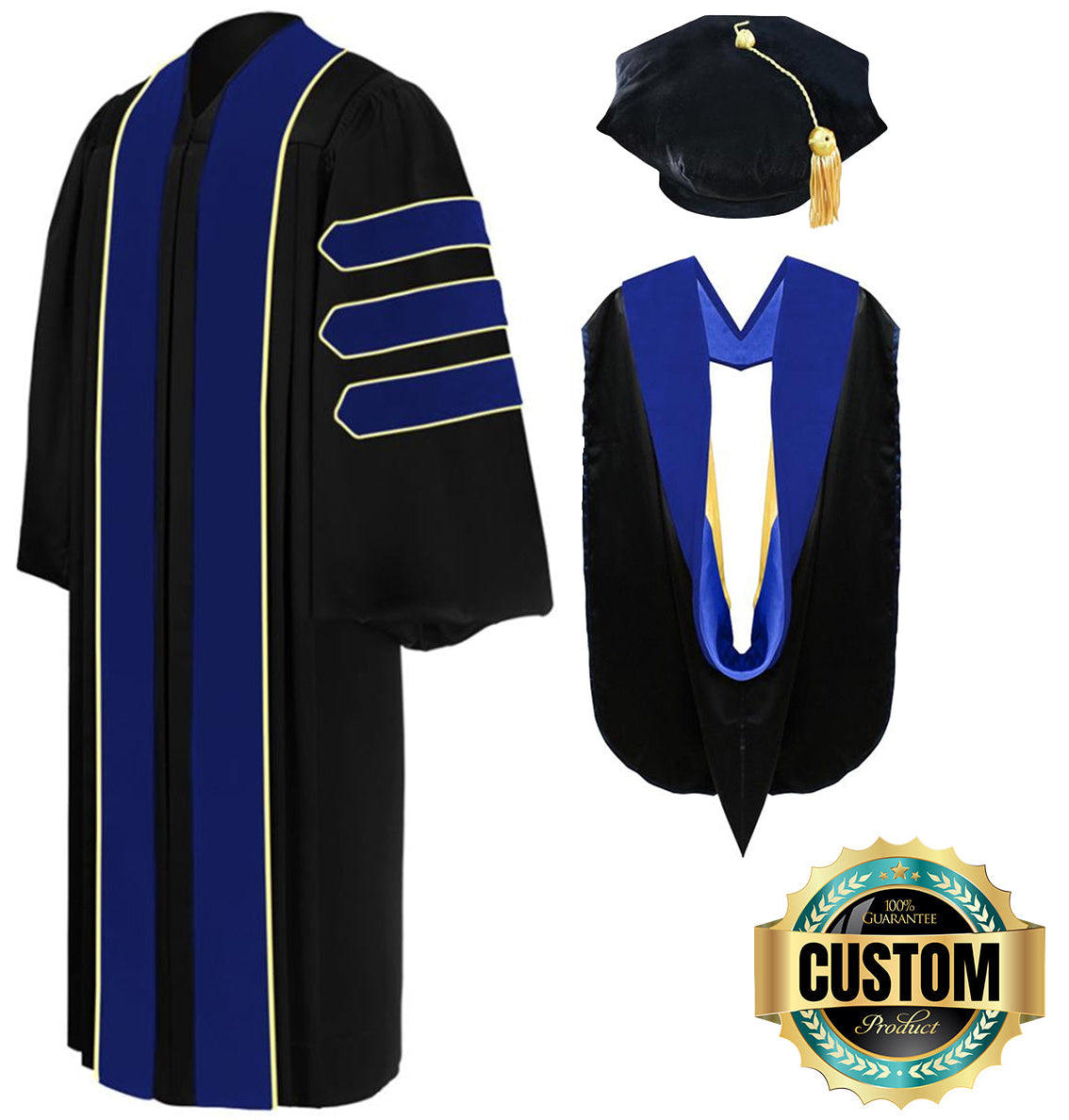 Deluxe PhD Doctoral Graduation Tam, Gown & Hood Package - PhD Blue Deluxe PhD Doctoral Graduation Tam, Gown & Hood Package - PhD Blue