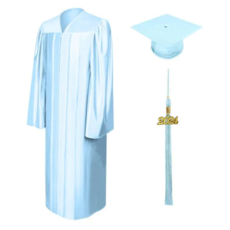Shiny Light Blue Bachelors Academic Cap & Gown