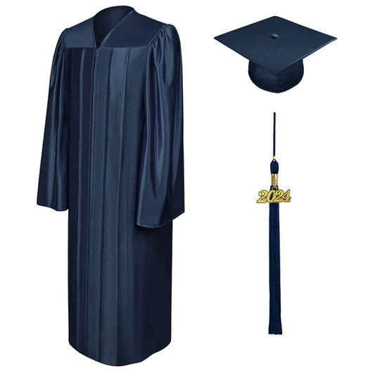Shiny Navy Blue Bachelors Academic Cap & Gown