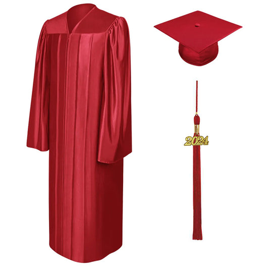 Shiny Red Bachelors Academic Cap & Gown