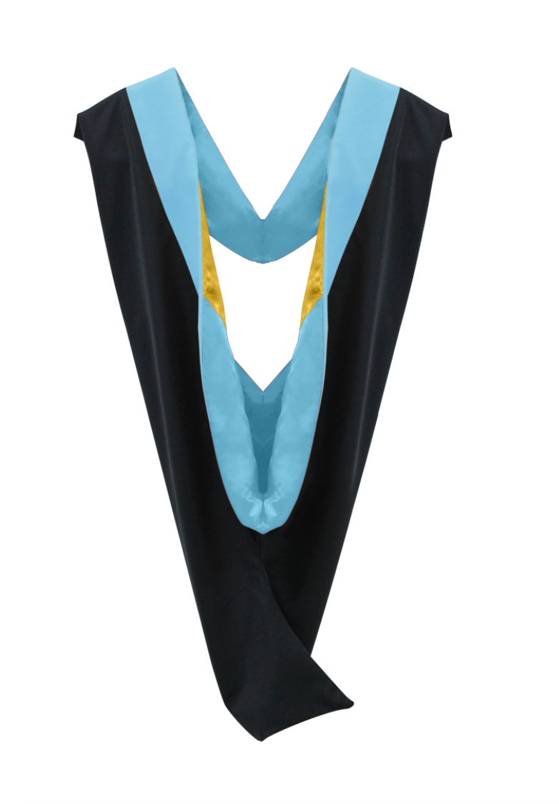 Deluxe Bachelors/Masters Hood - Light Blue Velvet, Light Blue & Golden Yellow
