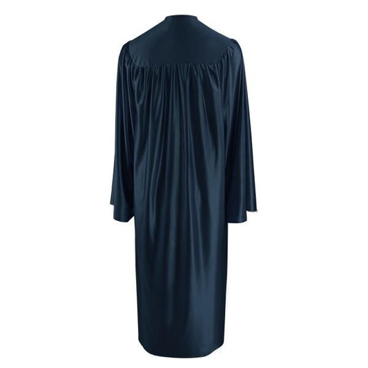 Shiny Navy Blue High School Graduation Gown - Graduation Cap and Gown
