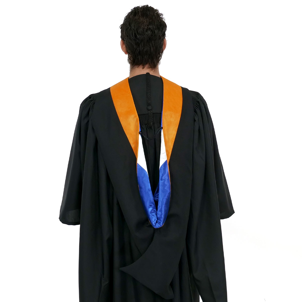 Deluxe Bachelors/Masters Hood - Apricot Velvet, Royal Blue & White