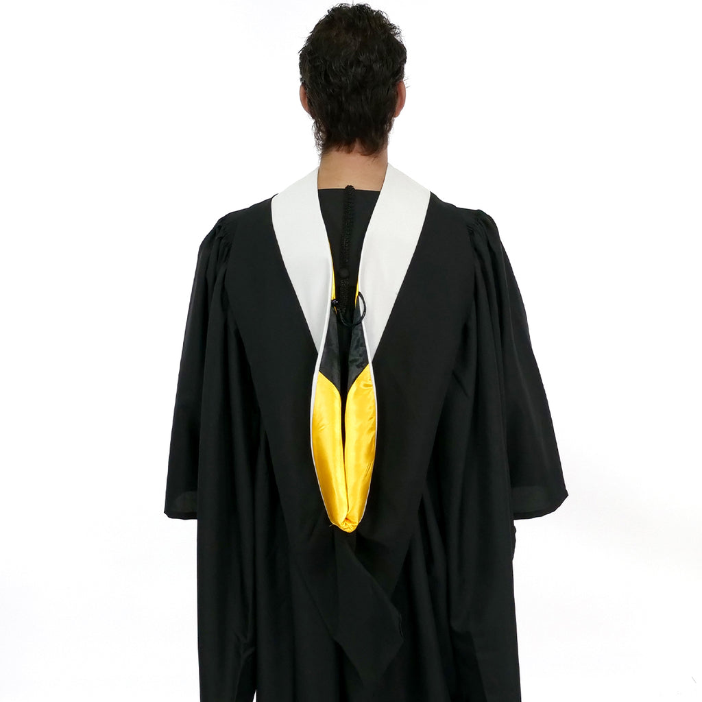 Deluxe Bachelors/Masters Hood - White Velvet, Golden Yellow & Black