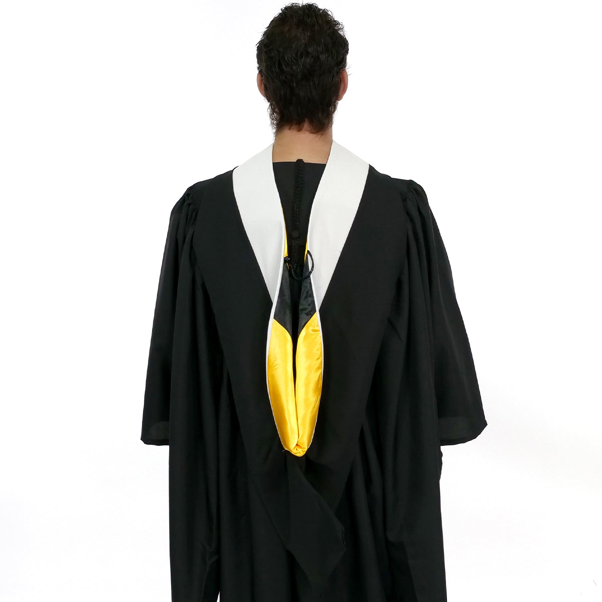 Deluxe Bachelors/Masters Hood - White Velvet, Golden Yellow & Black