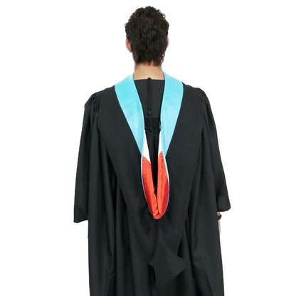 Deluxe Bachelors/Masters Hood - Light Blue Velvet, Red & White