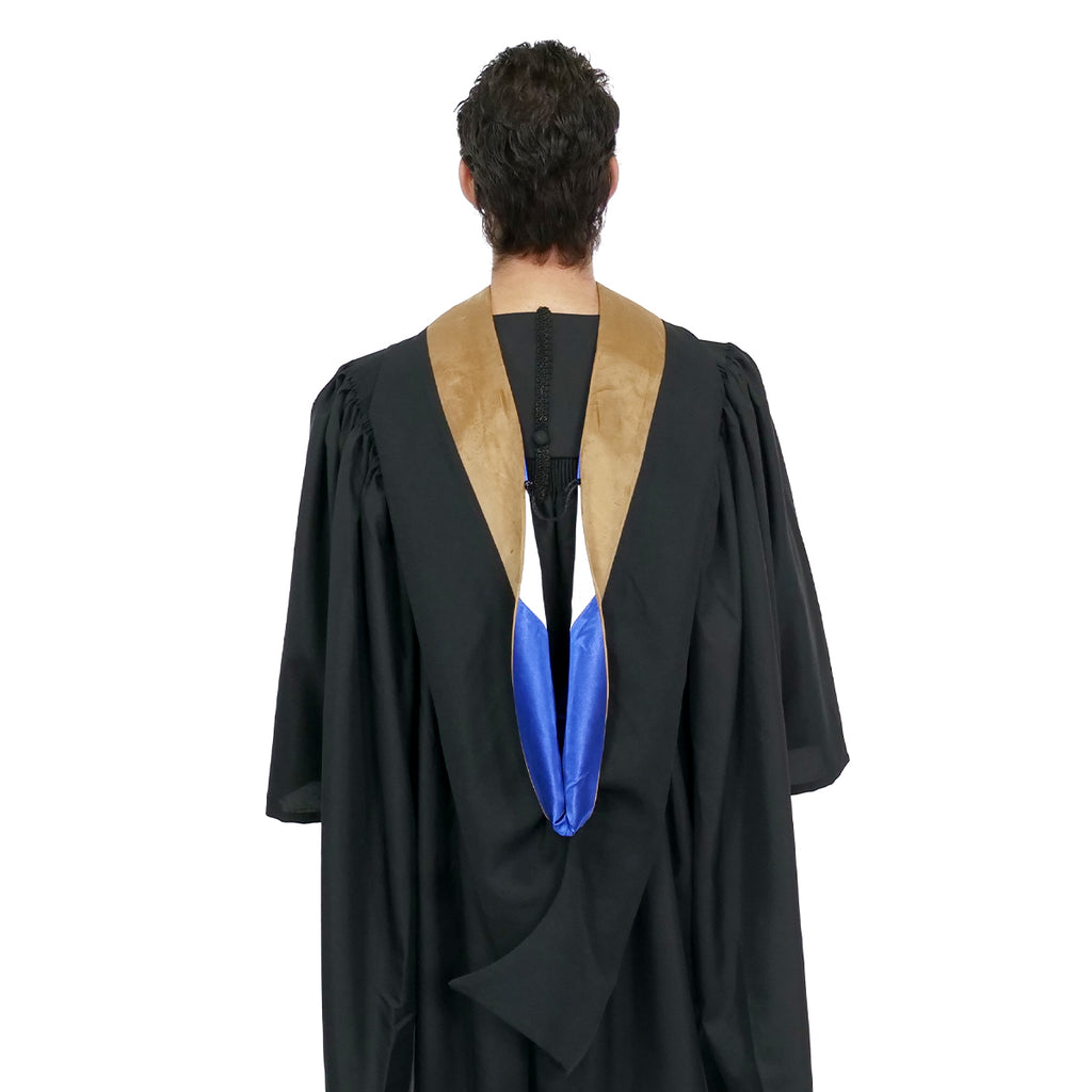 Deluxe Bachelors/Masters Hood - Drab Velvet, Royal Blue & White