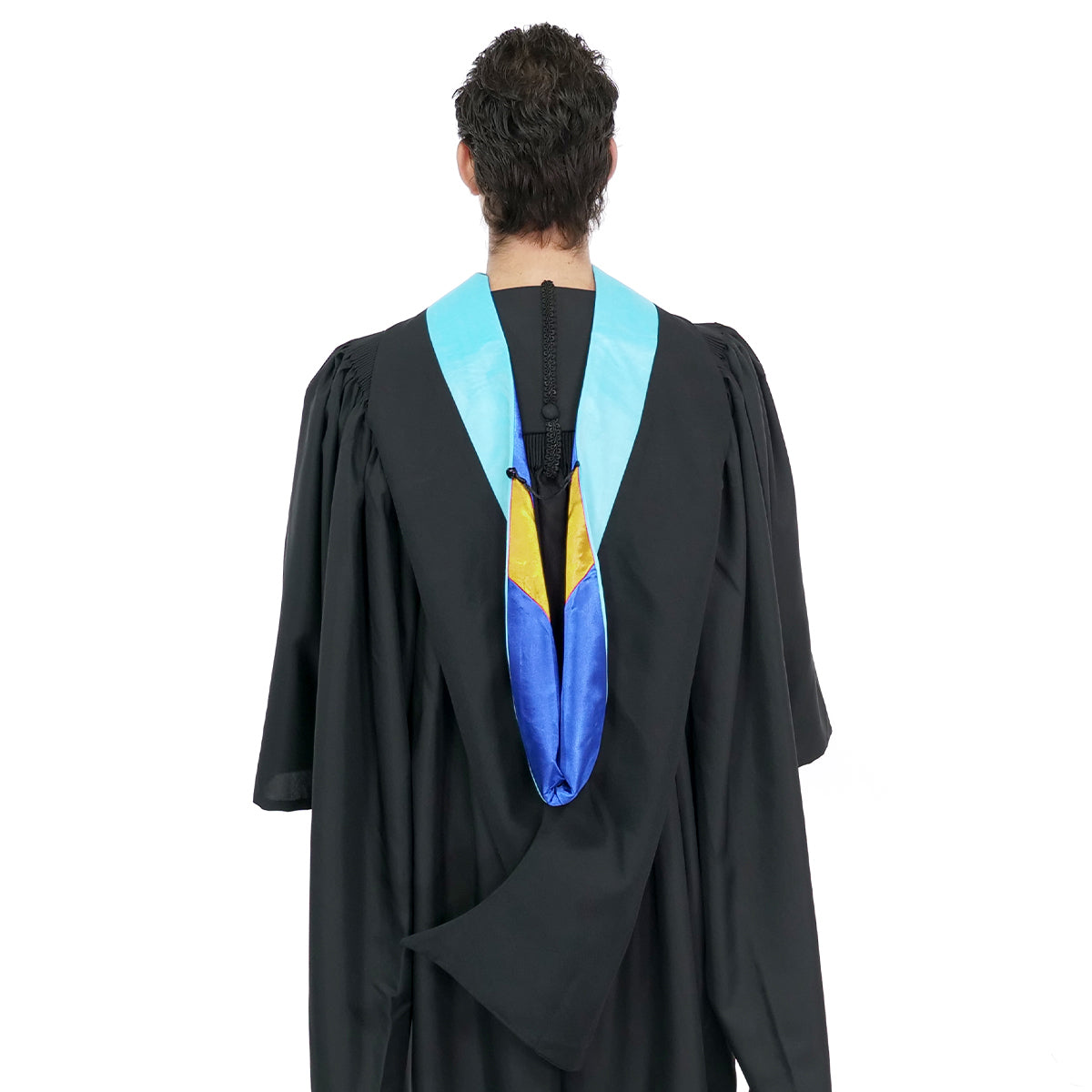 Deluxe Bachelors/Masters Hood - Light Blue Velvet, Royal Blue & Golden Yellow
