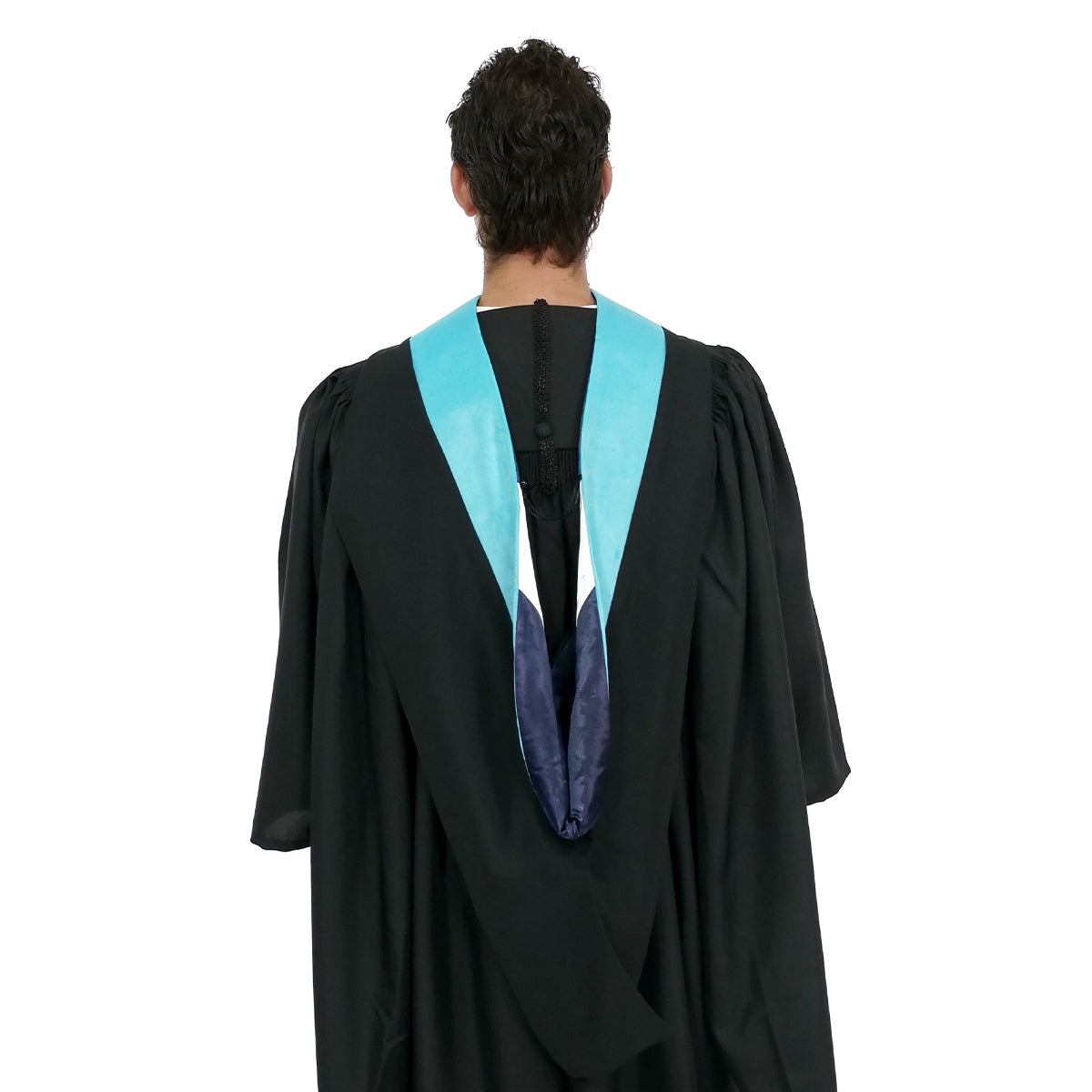 Deluxe Bachelors/Masters Hood - Light Blue Velvet, Navy & White