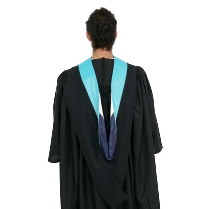 Deluxe Bachelors/Masters Hood - Light Blue Velvet, Navy & White