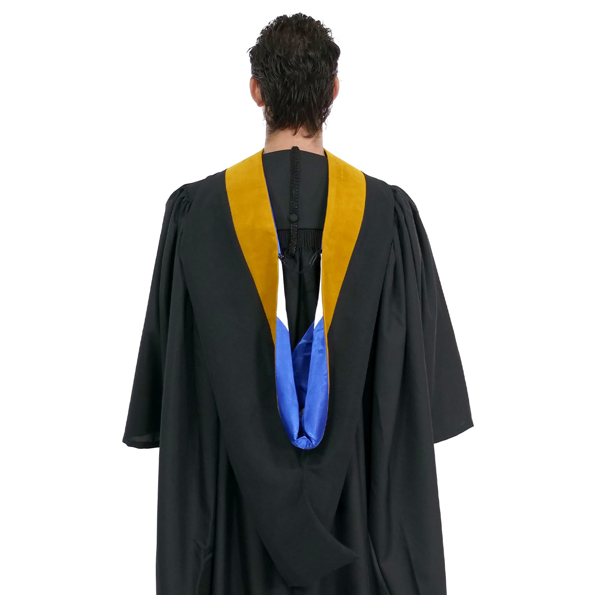 Deluxe Bachelors/Masters Hood - Science Gold Velvet, Royal Blue & White