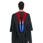 Deluxe Bachelors/Masters Hood - Scarlet Velvet, Royal Blue & White