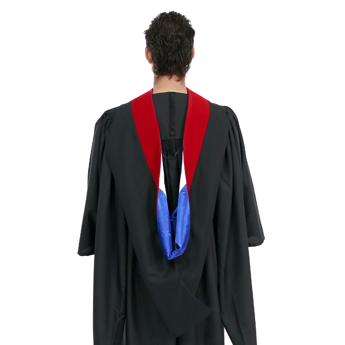 Deluxe Bachelors/Masters Hood - Scarlet Velvet, Royal Blue & White