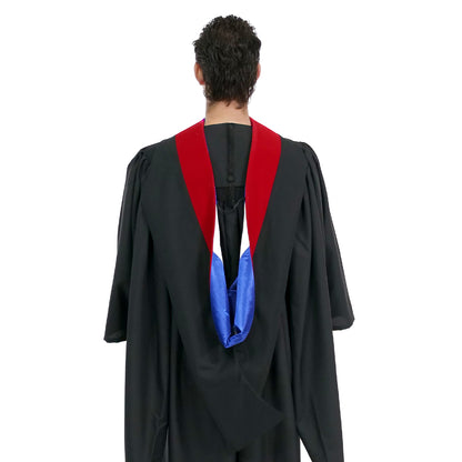 Deluxe Bachelors/Masters Hood - Scarlet Velvet, Royal Blue & White