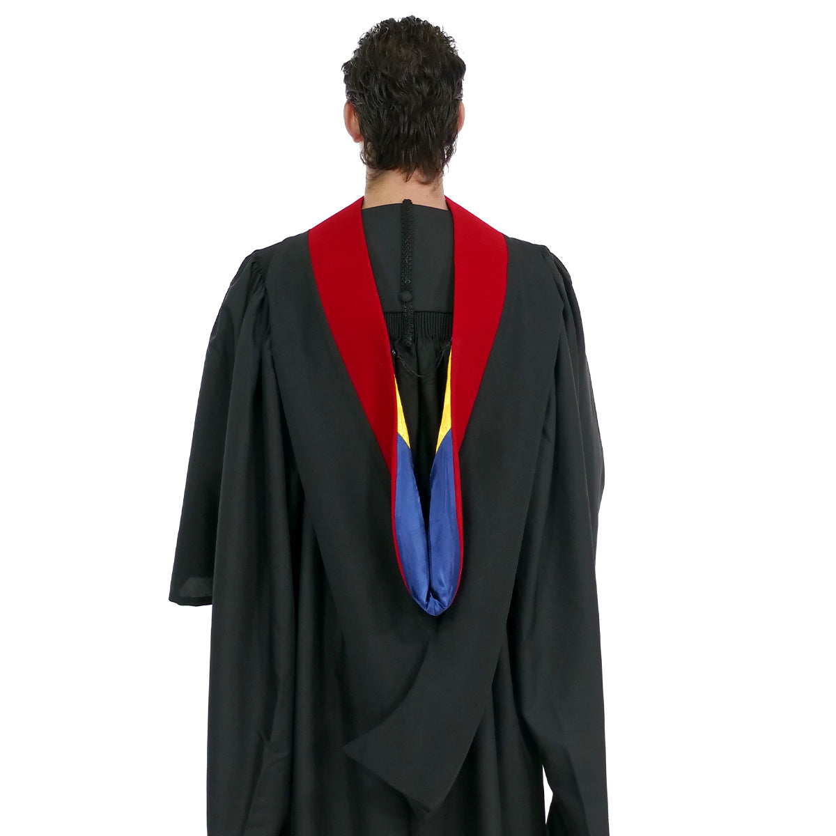 Deluxe Bachelors/Masters Hood - Scarlet Velvet, Dark Blue & Gold