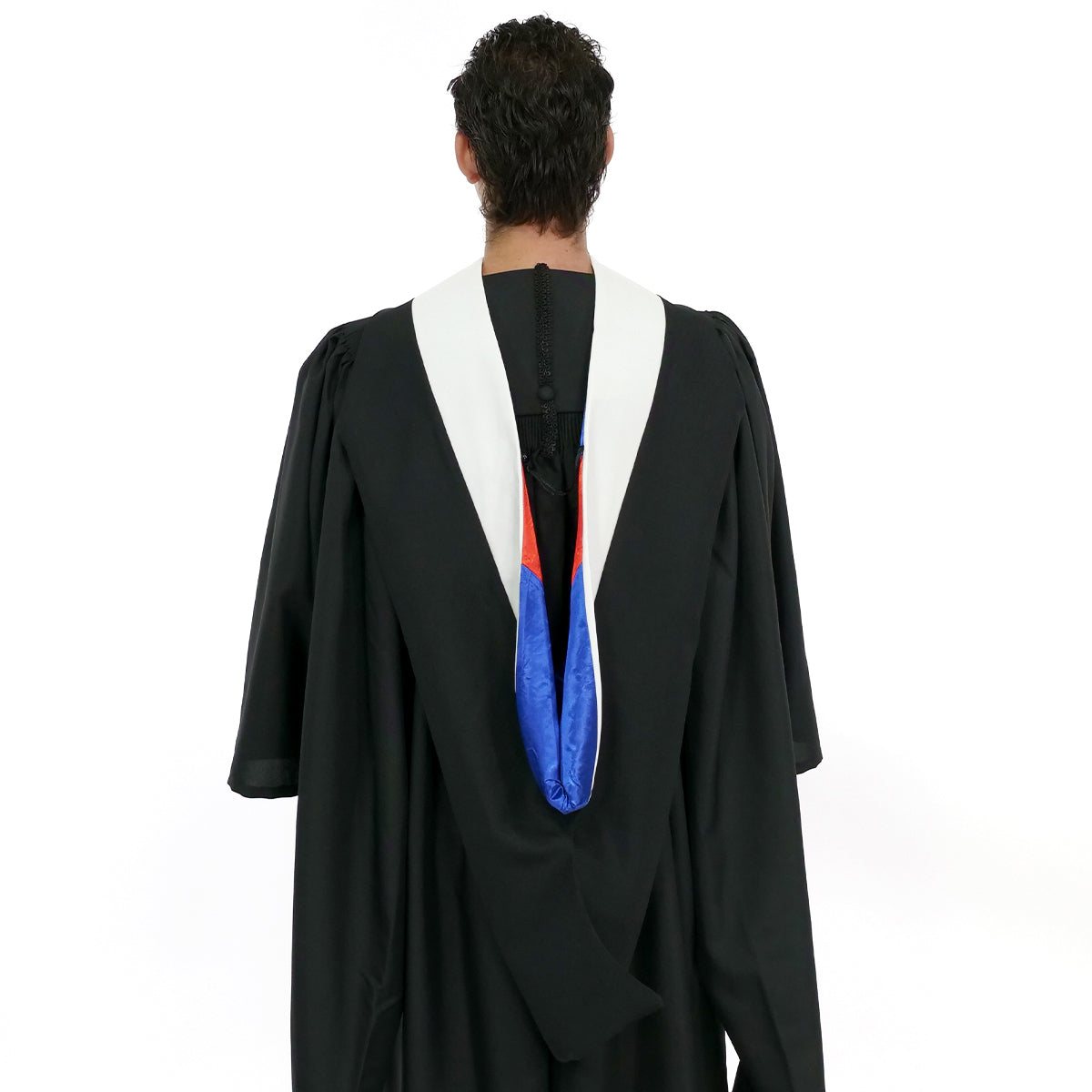 Deluxe Bachelors/Masters Hood - White Velvet, Royal Blue & Red