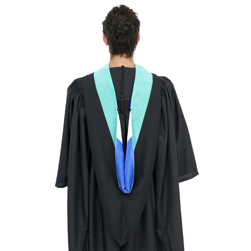 Deluxe Bachelors/Masters Hood - Peacock Blue Velvet, Royal Blue & White