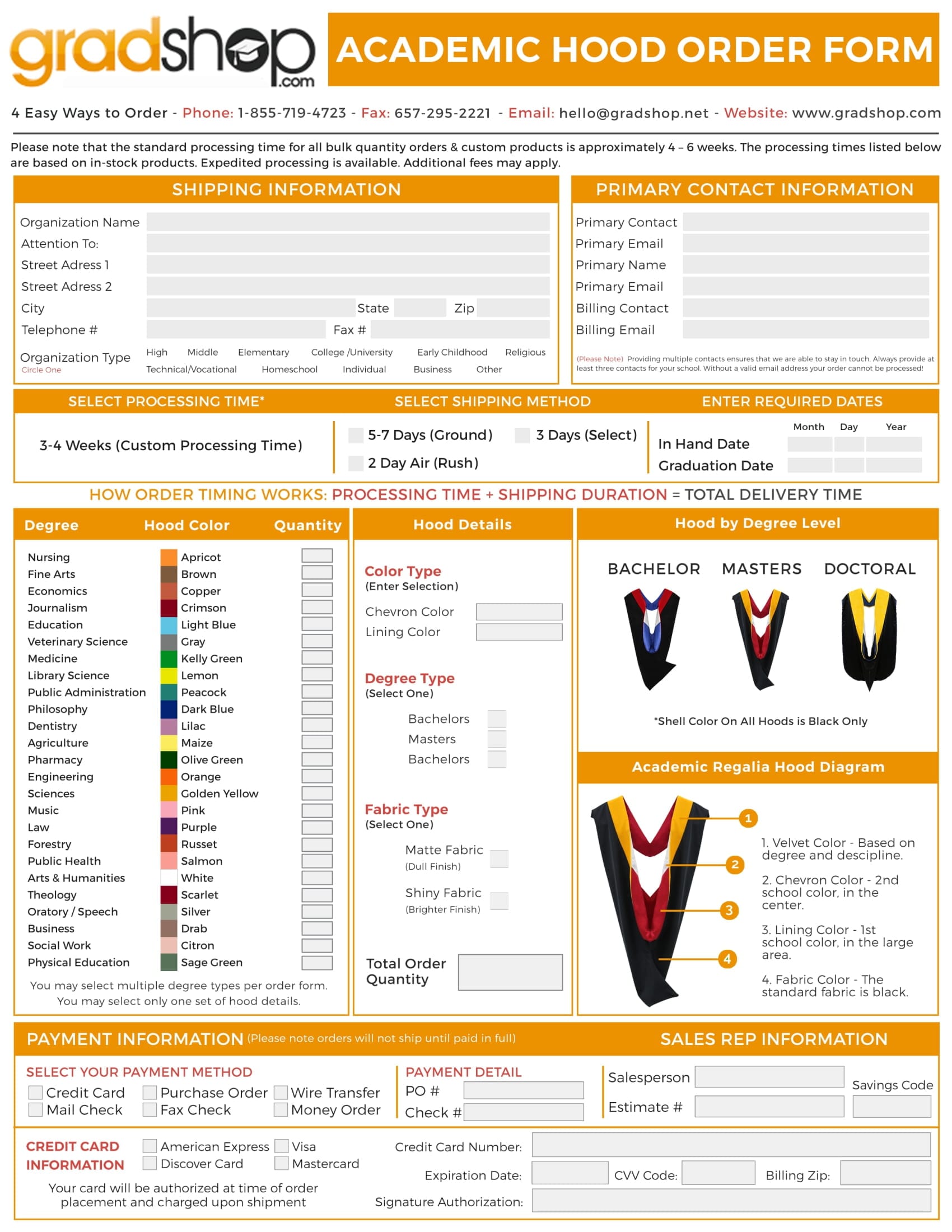 Academic Hood Order Form