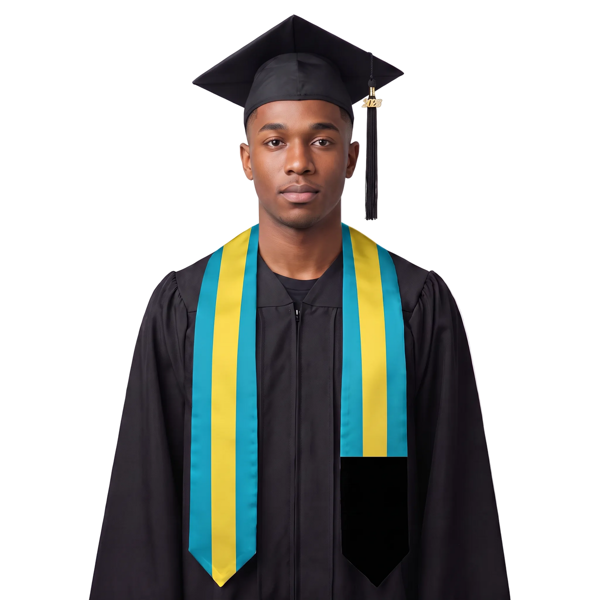 **Bahamas flag graduation stole with Bahamian flag sash design**.