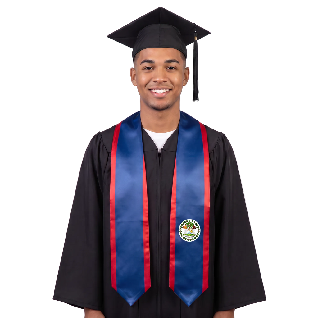 Belize flag graduation stole with Belizean flag sash design