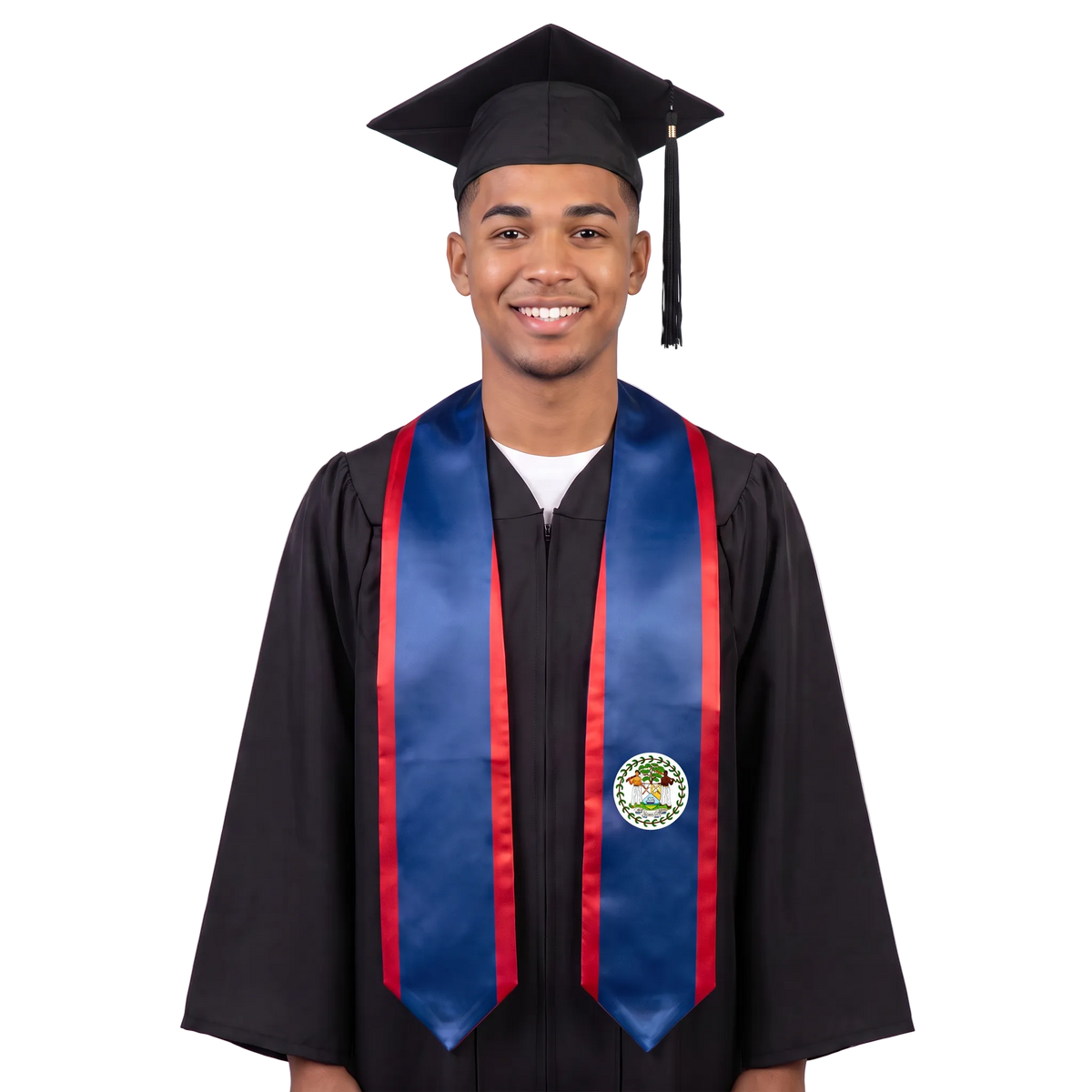 Belize flag graduation stole with Belizean flag sash design