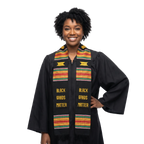 Black Grads Matter handwoven Kente cloth graduation stole in black and gold
