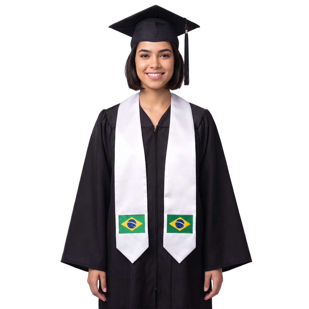 **Brazil flag graduation stole with Brazilian flag patch sash design**