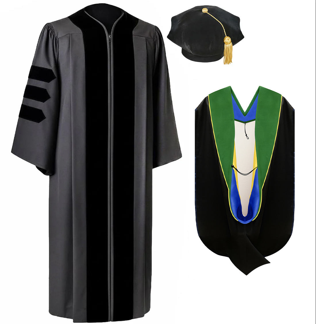 Classic Doctoral  Tam, Gown & Hood Package