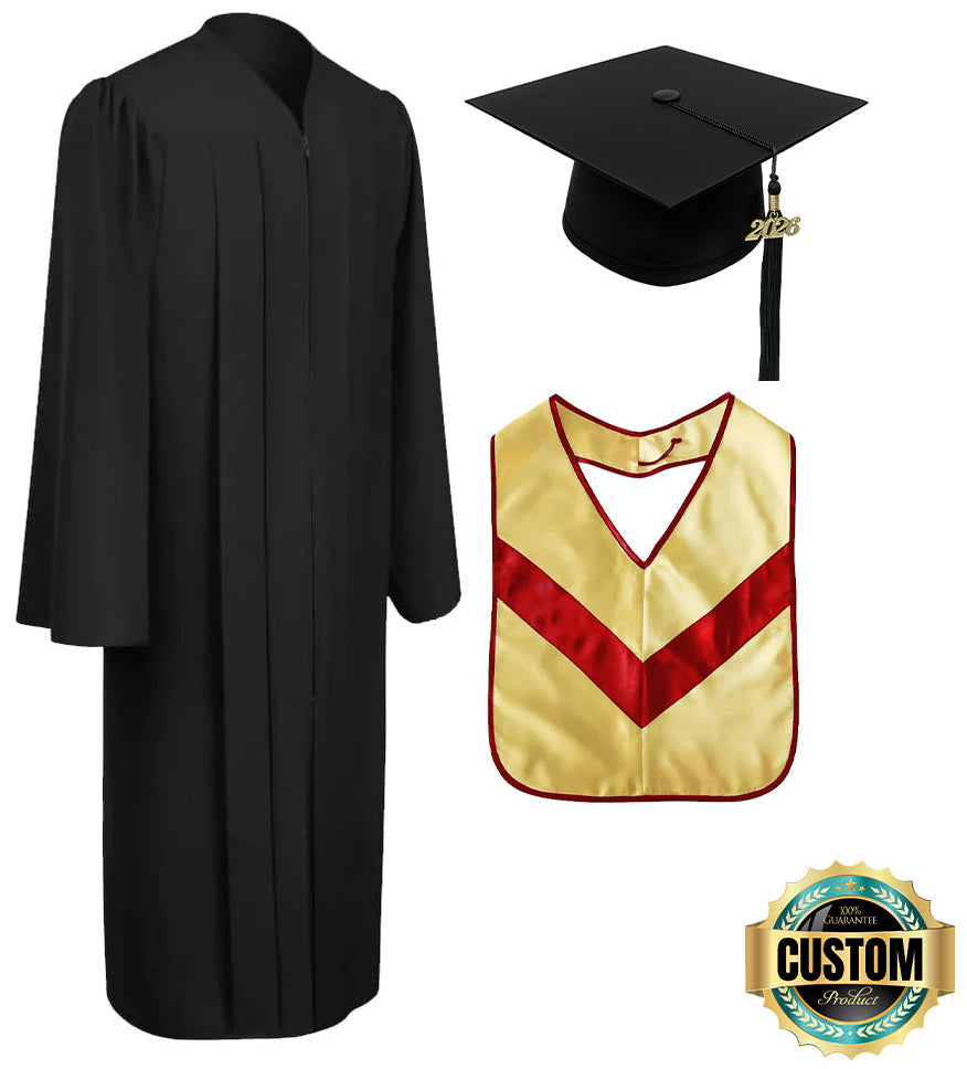 Matte Black Associates Cap, Gown & Hood Package