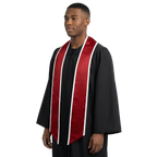 Crimson graduation stole with white trim and slanted ends