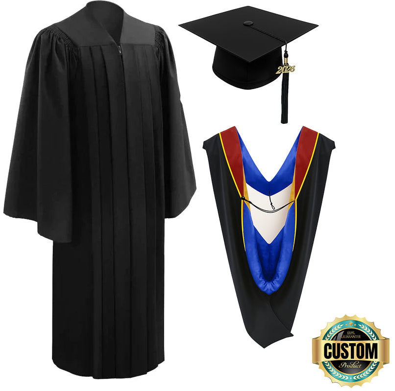 Deluxe Black Bachelors Academic Cap, Gown & Hood