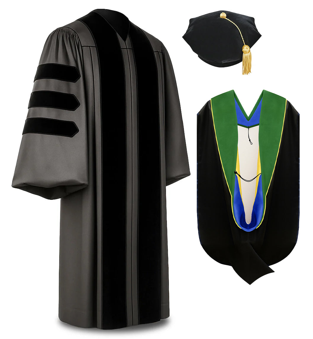 Deluxe Doctoral Graduation Tam, Gown & Hood Package