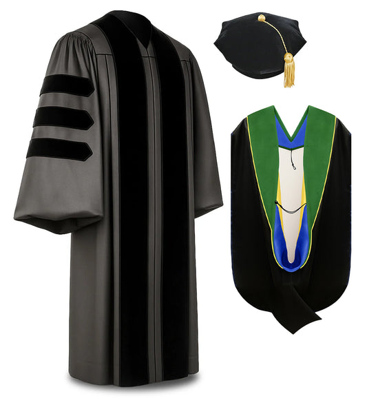 Deluxe Doctoral Graduation Tam, Gown & Hood Package
