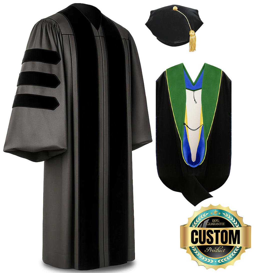 Deluxe Doctoral Graduation Tam, Gown & Hood Package