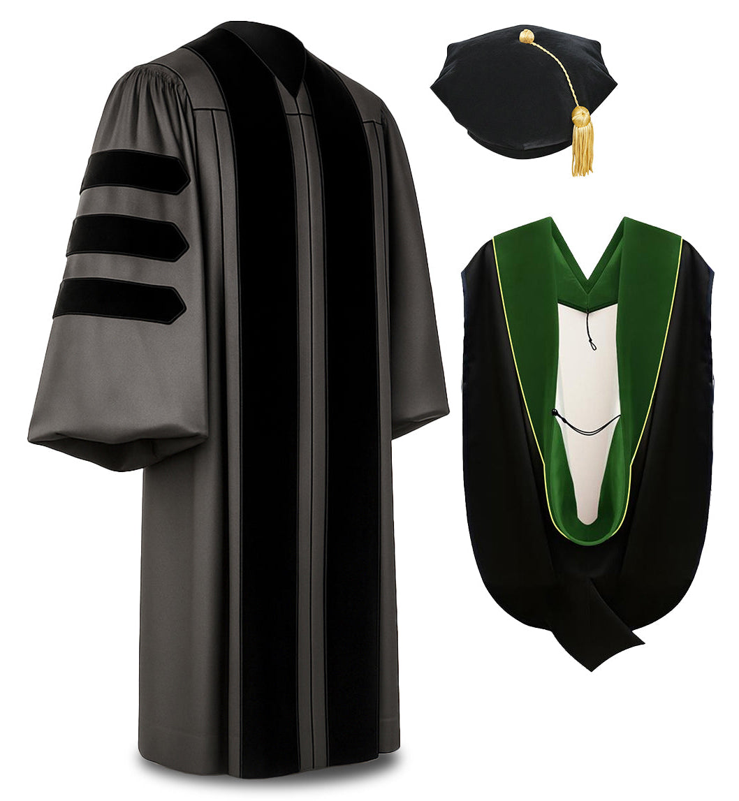 Deluxe Doctoral Graduation Tam, Gown & Hood Package