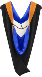 Deluxe Bachelors/Masters Hood - Apricot Velvet, Royal Blue & White