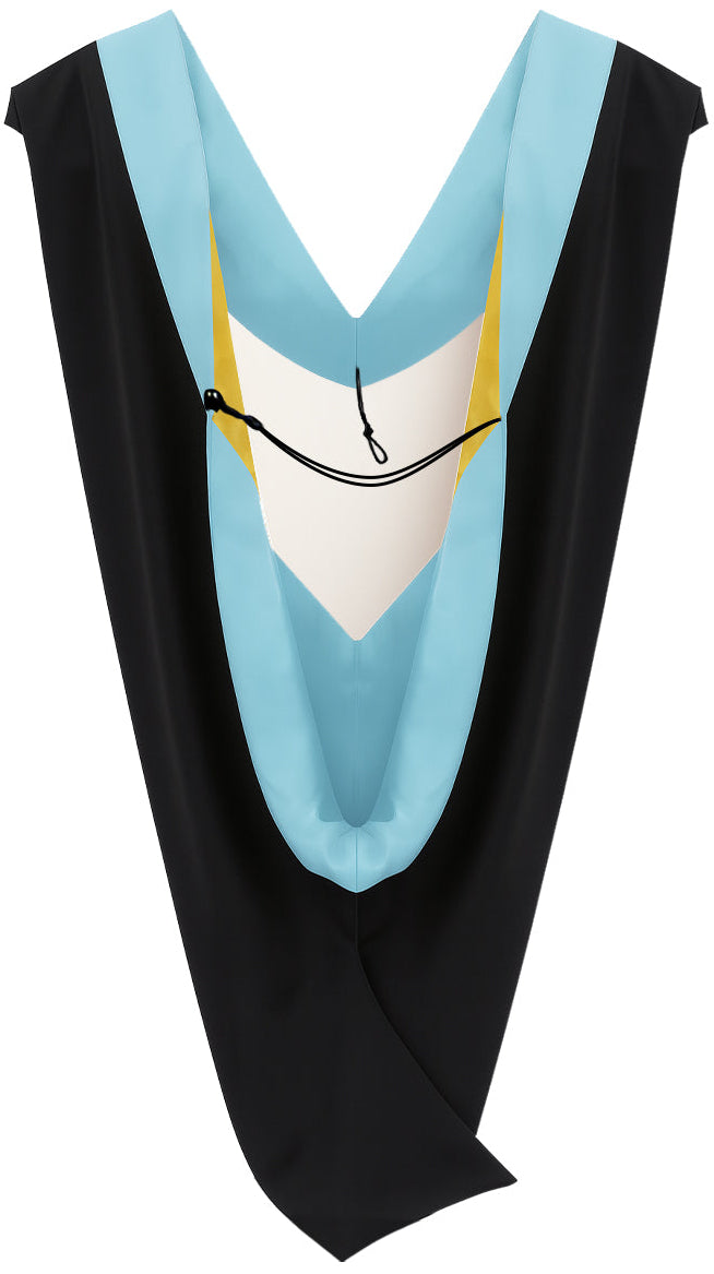 Deluxe Bachelors/Masters Hood - Light Blue Velvet, Light Blue & Golden Yellow