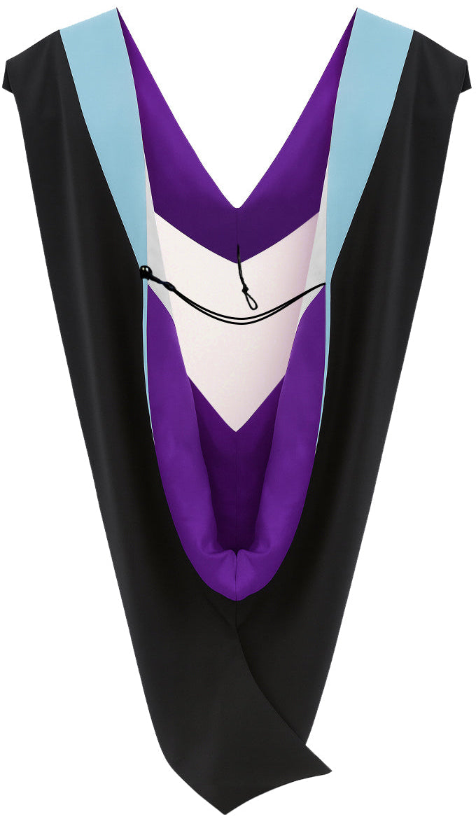 Deluxe Bachelors/Masters Hood - Light Blue Velvet, Purple & White
