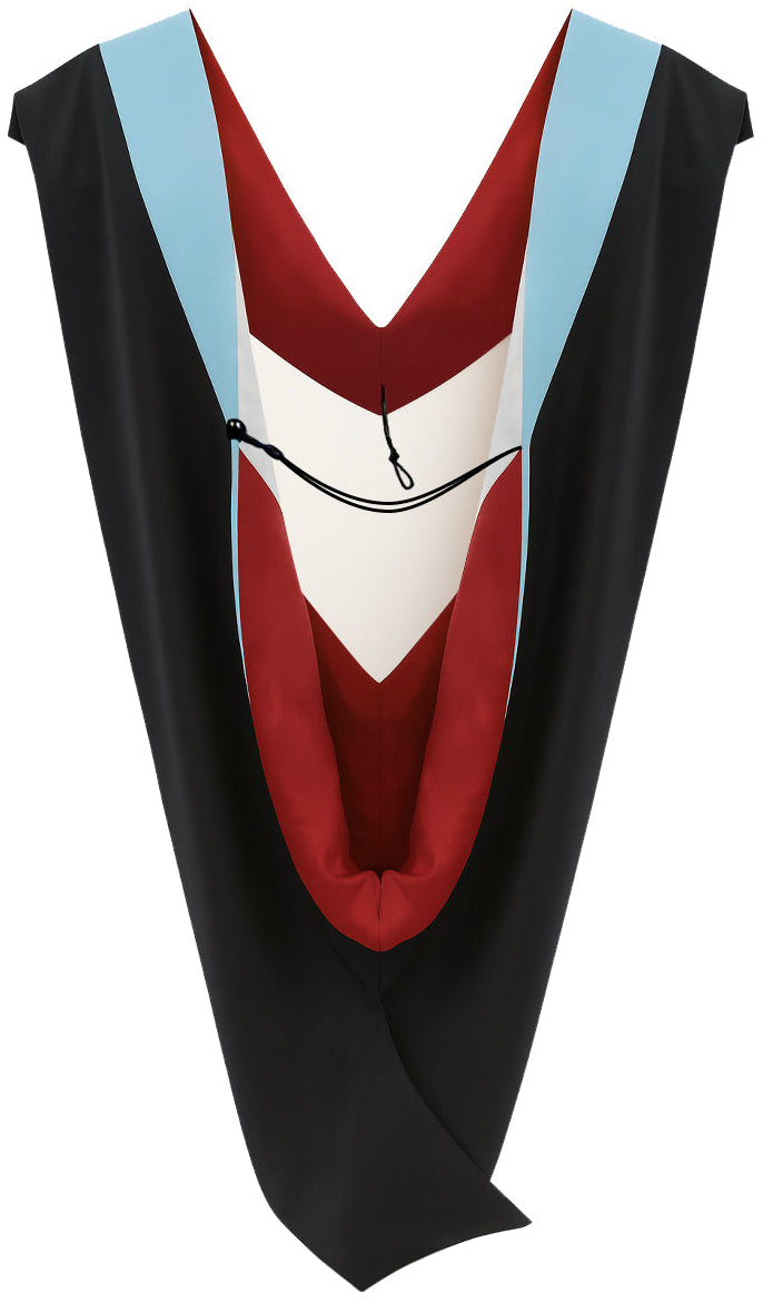 Deluxe Bachelors/Masters Hood - Light Blue Velvet, Red & White