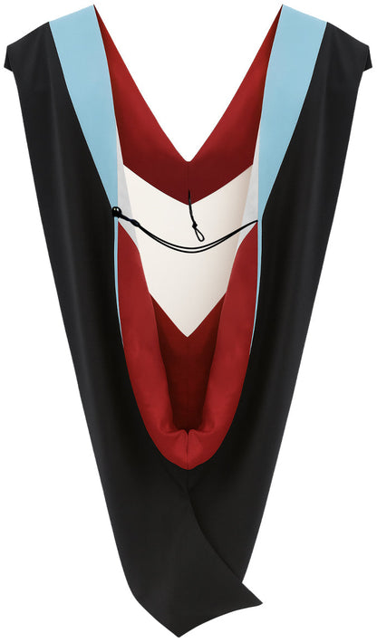 Deluxe Bachelors/Masters Hood - Light Blue Velvet, Red & White