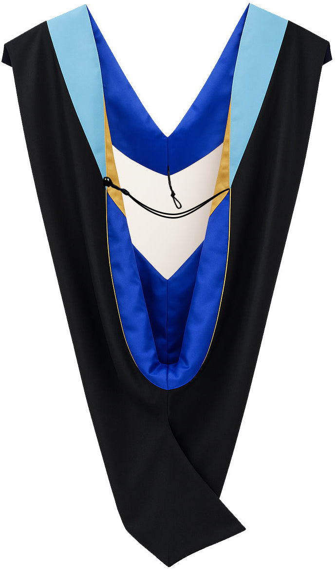 Deluxe Bachelors/Masters Hood - Light Blue Velvet, Royal Blue & Golden Yellow