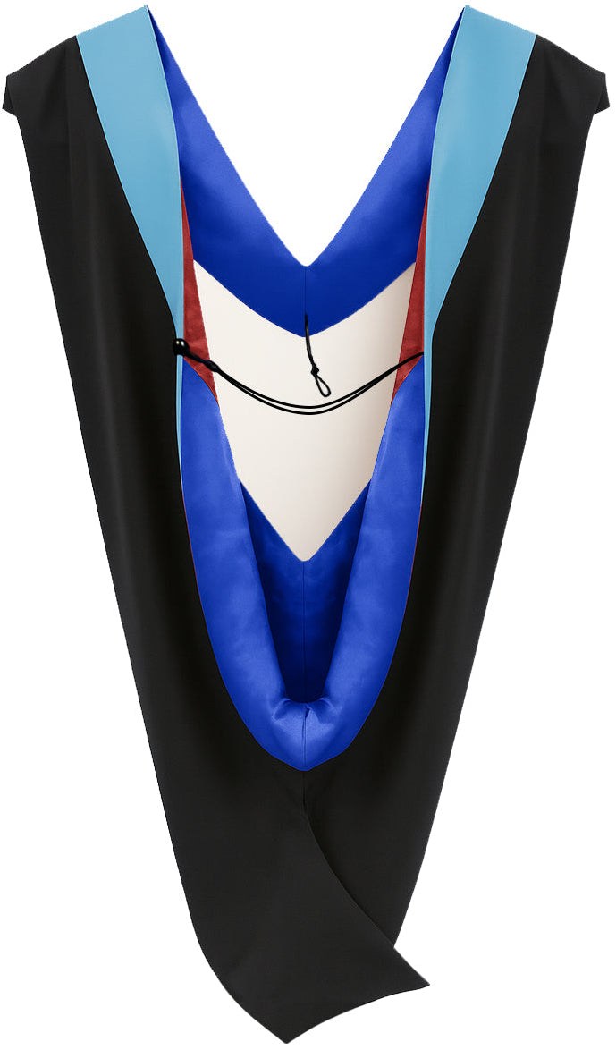 Deluxe Bachelors/Masters Hood - Light Blue Velvet, Royal Blue & Red