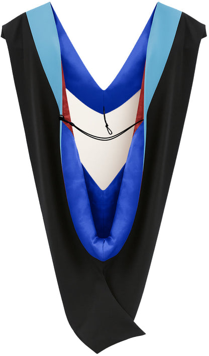 Deluxe Bachelors/Masters Hood - Light Blue Velvet, Royal Blue & Red