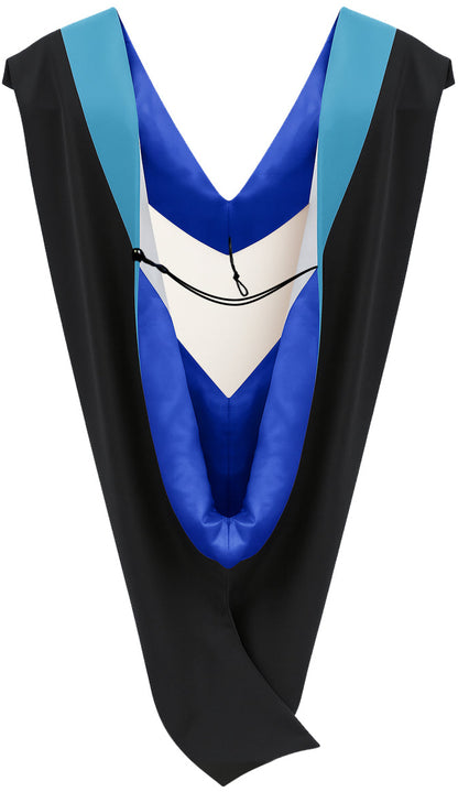 Deluxe Bachelors/Masters Hood - Peacock Blue Velvet, Royal Blue & White