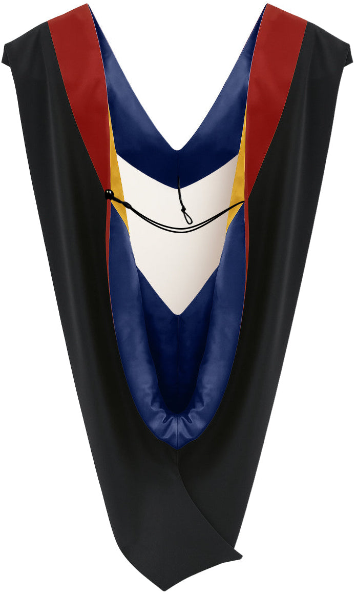 Deluxe Bachelors/Masters Hood - Scarlet Velvet, Dark Blue & Gold