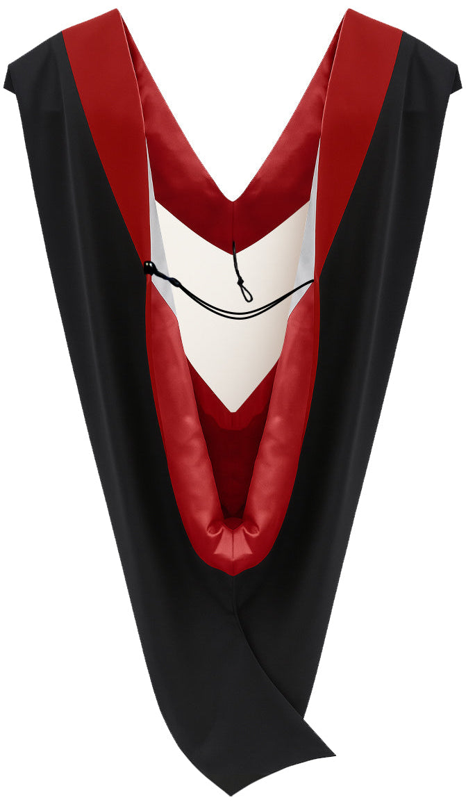 Deluxe Bachelors/Masters Hood - Scarlet Velvet, Red & White