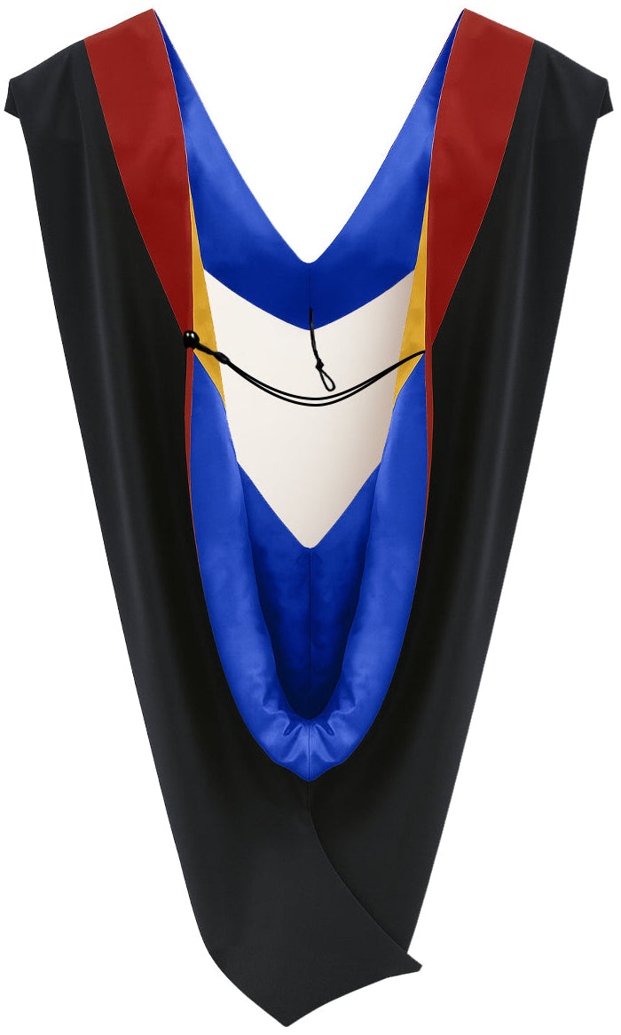 Deluxe Bachelors/Masters Hood - Scarlet Velvet, Royal Blue & Golden Yellow