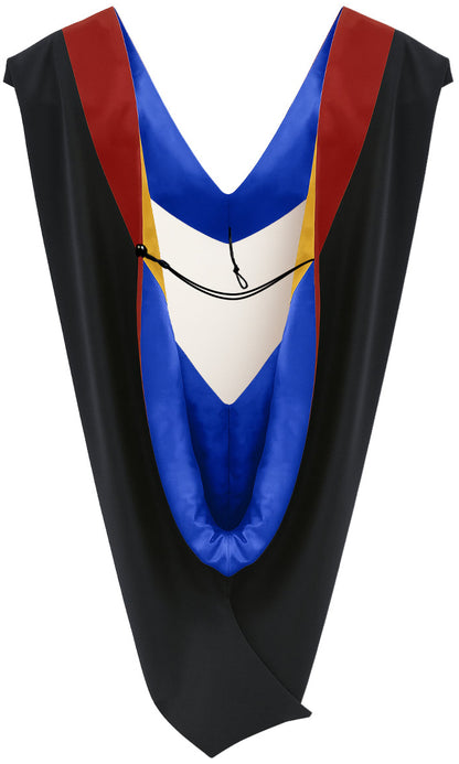 Deluxe Bachelors/Masters Hood - Scarlet Velvet, Royal Blue & Golden Yellow
