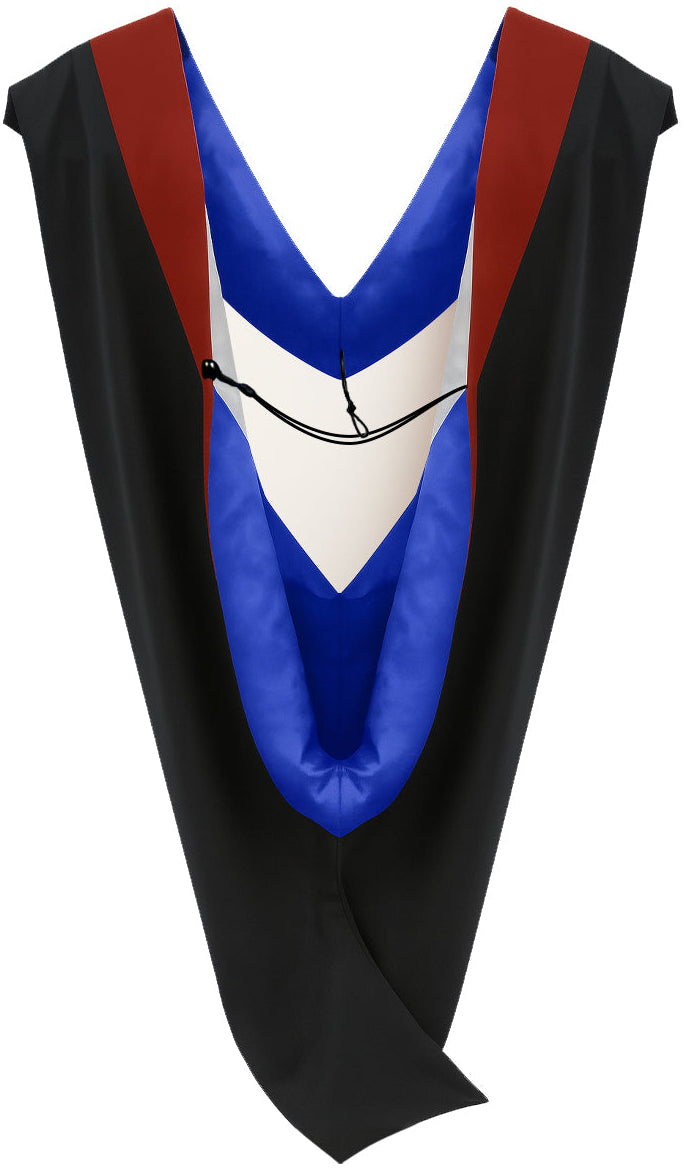 Deluxe Bachelors/Masters Hood - Scarlet Velvet, Royal Blue & White