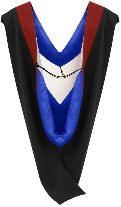 Deluxe Bachelors/Masters Hood - Scarlet Velvet, Royal Blue & White